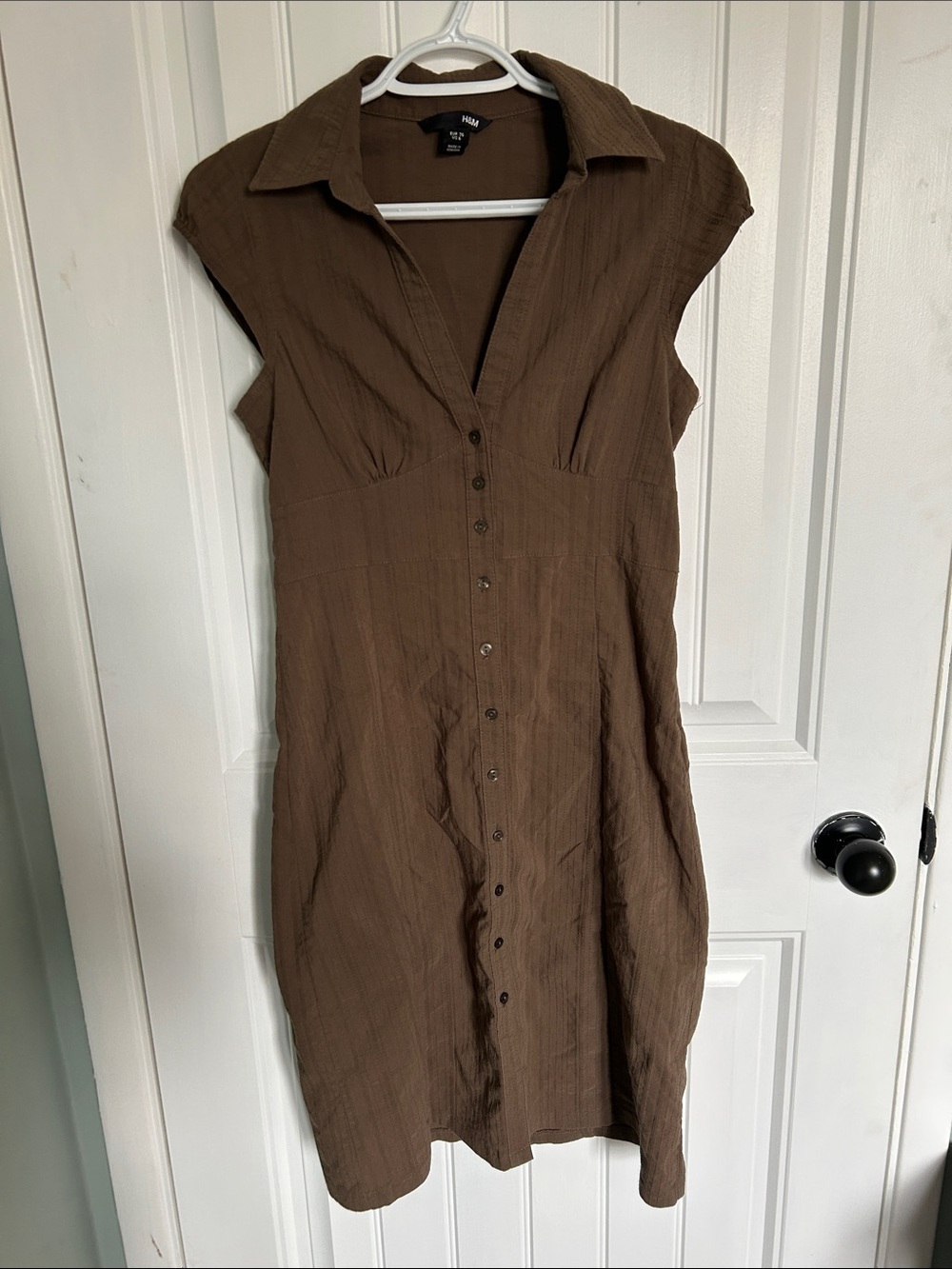H&M Brown Button-Front Midi Dress